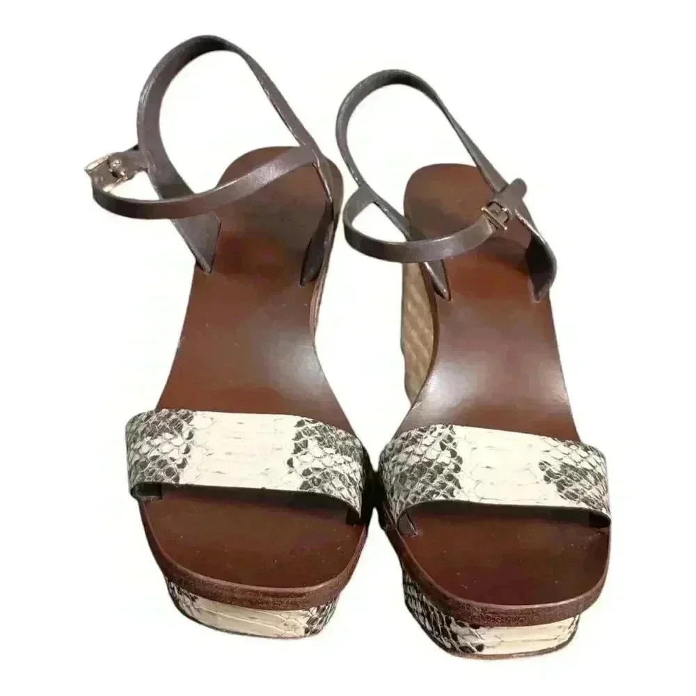 Tory Burch Espadrille Wedge Sandals Heels Leather Snake Women's 6.5 M